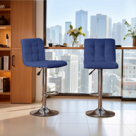 Bar Stools 1 Set Of 2, Counter Height Bar Stools, Square Cushion Bar Stools With Back, Footstool, Cafe, Blue, 2 Pieces
