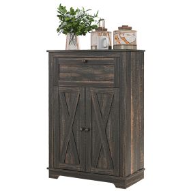 Farmhouse Sideboard Storage Cabinet with Doors and Drawer for Kitchen, Living room, 23.5"x11.75"x34.5", Dark Brown