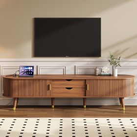 Assembly Video Wooden Oval Fluted TV Stand With Charging Station For TV Up To 80, Mid-Century Media Console With Sliding Tambour Door, Farmhouse TV Ca