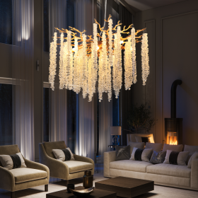 24-inch Modern Golden Pendant Light With Cascading Crystal Strands, Ideal For Living Room, Dining Room And Foyer, High-End Decorative Lighting Fixture