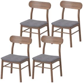 Set of 4 Dining Chairs, Upholstered Dining Room Chairs with Rubberwood Legs and Padded Seat for Kitchen, Gray