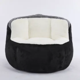 Oversized Bean Bag Chairs,Multicolor Faux Fur Couch Filled With Shredded Sponge,Large Lounger Sofa For Living Room,No Assembly Required , Black+White+