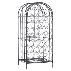 35 Bottle Wrought Iron Wine Rack Cabinet with Lock,  Black