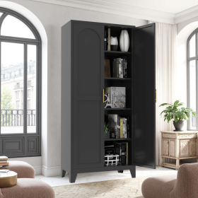 71'' 2 Shapely Doors Cabinet, Metal Storage Cabinet With Doors And Adjustable Shelves, For Bedroom, Living Room, Kitchen Black