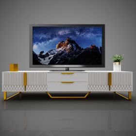 TV Console With Storage Cabinets, Carve Design TV Stand With Metal Legs, Large Storage Space Modern Entertainment Center Suit For Living Room, Bedroom