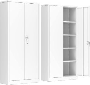 SUPEER Metal Storage Cabinet With 2 Door And 4 Adjustable Shelves,180CM Tall Steel Cabinet For Warehouse,Garage,Home,Office,Easy Assemble Required Whi