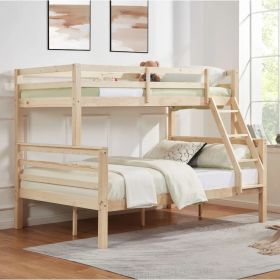 Twin Over Full Bunk Bed With Thick Posts,Wooden Bunk Bed With High Guardrail And Ladder For Kids, Teens, Dorm Rooms, And Guest Rooms,No Box Spring Nee