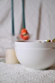 Setaria Bone China Dinnerware Set, 2 Pieces 8-inch Large Deep Salad Bowl, Soup, Cereal, Oatmeal, Fruit, Rice, Ivory White With Narrow Curve Stripe