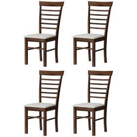 Wooden Dining Chairs Set of 4, Farmhouse Upholstered Kitchen Chairs with Rubber Wood Frame, Dark Brown and Beige