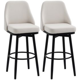 Bar Height Bar Stools Set of 2, Modern 360Â° Swivel Kitchen Chairs with Steel Legs and Footrest, 29.5 Inch Seat Height Upholstered Barstools for Kitc