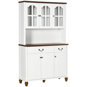 Kitchen Buffet with Hutch, Freestanding Pantry Cabinet with 6 Doors, 2 Drawers and 3-Level Adjustable Shelves, White