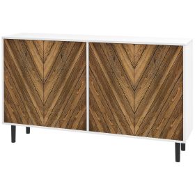 Sideboard Cabinet Kitchen Buffet Cabinet with Adjustable Shelves, 4 Chevron Doors and Pine Wood Legs, Brown