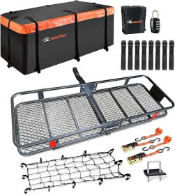 Folding Hook-mounted Cargo Basket, Equipped With 16 Cubic Feet Waterproof Cargo Bag, Including Hook Stabilizer, Cargo Net And Straps