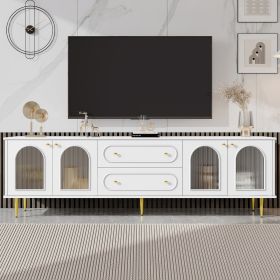 VIBE HAUS 78.7 Modern TV Stand, TV Cabinet With Five Metal Legs And Metal Handles, 2 Drawers And 2 Cabinets With Fluted Glass Doors For Living Room, U