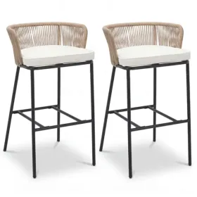 2-Pack Outdoor Bar Stools With Removable Cushions, 400 LBS Weight Capacity Woven Rope Patio Chairs