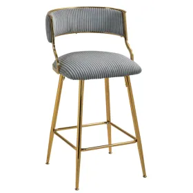 SET OF 2,26'' Counter Height Bar Stools Corduroy Kitchen Island Counter Bar Stool With Back,golden Chromed Base And Footrest (GREY)