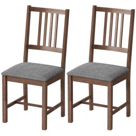 Set of 2 Dining Chairs, Upholstered Dining Room Chairs with Rubberwood Legs and Slat Backrest for Kitchen, Gray