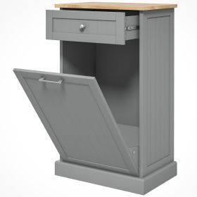 Kitchen Tilt Out Trash Bin Cabinet Free Standing Recycling Cabinet Trash Can Holder With Drawer, Gray
