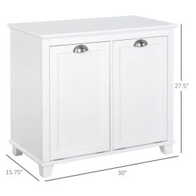 Dual Tilt Out Laundry Hamper Cabinet, Bathroom Storage Cabinet With 2-Compartment Hamper, Modern Bathroom Floor Cabinet For Washroom, White