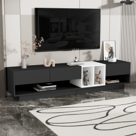 ON-TREND Sleek And Stylish TV Stand With Perfect Storage Solution, Two-tone Media Console For TVs Up To 80'', Functional TV Cabinet With Versatile Com