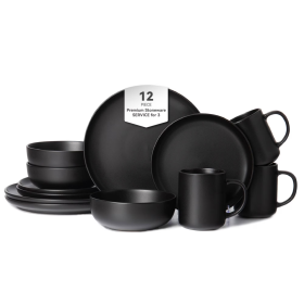 12-Piece Stoneware Dinnerware Sets With Mugs   Microwave & Dishwasher Safe    Non-Toxic Dinner Plates Bowls Set   Stackable Matte Glaze Kitchenware Fo