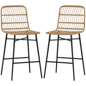 Rattan Counter Bar Stools Set of 2, 26" Counter Height Barstools with Back, Bar Chairs for Kitchen Island, Brown