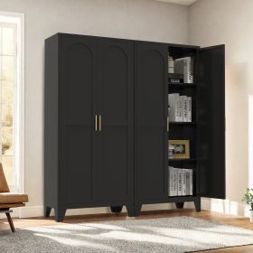 61'' 2 Shapely Doors Cabinet, Metal Storage Cabinet With Doors And Adjustable Shelves, For Bedroom, Living Room Black