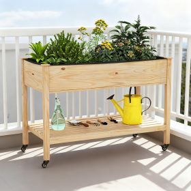 Wooden Raised Garden Bed With Legs And Lockable Wheels