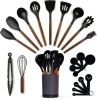 Kitchen Utensils Set – 22-Piece Silicone Cooking Utensils Set, Spatula Set with Holder, Wooden Handle Silicone Kitchen Gadgets for Nonstick Cookware