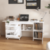 57.5" Foldable Sewing Machine Table with Locking Casters, Multi-Storage Craft Station with Shelves, Bins & Cabinet, Adjustable Sewing Cabinet for Home