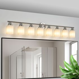 Modern 8-Light Vanity Wall Sconce, Brushed Nickel Finish with Frosted Glass Shades for Bathroom or Hallway Lighting (No Bulbs)