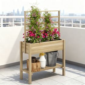 Wooden Raised Garden Bed With Trellis, Outdoor Planter Box With Storage Shelf For Vegetables, Flowers, Herbs, TIKT0K Prohibits Sales