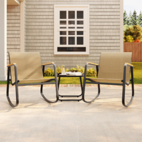 A 3-piece Set Of Outdoor Courtyard Furniture, Featuring A Wooden Coffee Table, Poolside Lawn Chairs, And Courtyard Porch Furniture--light Grey