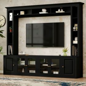 4-Piece Modern Entertainment Center Wall Unit With Bookshelves, All-in-1 Large TV Stand With Tempered Glass Door For TVs Up To 80, 92inch Media Consol