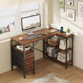 A 40-inch Computer Desk With Three Drawers And A Side Storage Bag, Suitable For Home Offices---brown
