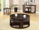 Dark Walnut Coffee Table Glass Insert Top Ottoman Included Table Set Living Room Furniture