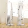 360° Swivel Jewelry Armoire, Lockable Jewelry Cabinet with Full-Length Mirror, Storage Shelves, White