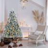 4ft Pre-Lit Flocked Artificial Christmas Tree with 150 Warm White Lights, Snow Frosted Realistic Pine Xmas Tree for Indoor Holiday Decoration