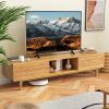 1PC 63 Inches Mid Century Modern Bamboo TV Stand with Sliding Doors TV Stand