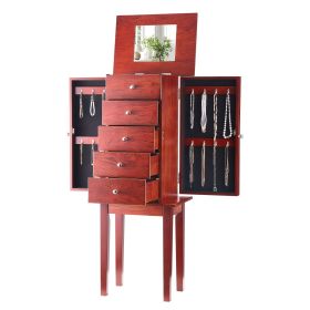 VEVOR Jewelry Cabinet Armoire, Standing Wood Jewelry Storage Chest with 4 Spacious Drawers, Flip Top Mirror, 4 Top Storage Compartments