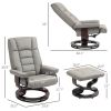 Faux Leather Recliner with Ottoman, Swivel Recliner Chair and Ottoman with High Back and Wood Base, Gray