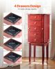 VEVOR Jewelry Cabinet Armoire, Standing Wood Jewelry Storage Chest with 4 Spacious Drawers, Flip Top Mirror, 4 Top Storage Compartments