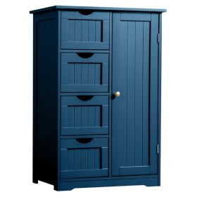 Navy blue, MDF with paint finish and melamine veneer, vertical stripes, 56*30*82.5cm, 4 drawers, 1 door, bathroom vanity