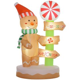 6' Blow up Gingerbread & Signpost w/ Build-in Lights, Christmas Inflatable Decorations Outdoor for Holiday Garden