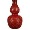 Vintage Floral Table Lamp, Red Finish with LED Bulb Included