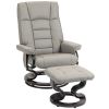 Faux Leather Recliner with Ottoman, Swivel Recliner Chair and Ottoman with High Back and Wood Base, Gray
