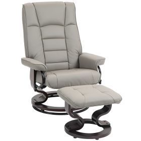 Faux Leather Recliner with Ottoman, Swivel Recliner Chair and Ottoman with High Back and Wood Base, Gray