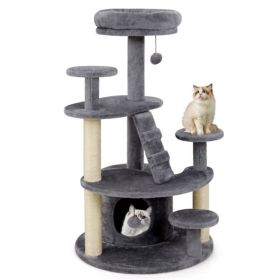40" Multi-Level Cat Tree for Munchkin & Old Cats - Stable Wide Base, Soft Padded Perch + Large Condo (Gray)