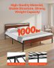 VEVOR King Size Bed Frame, 14 Inch Black Metal Platform Bed Frame with Retro Brown Wooden Headboard and Footboard, Large Under-Bed Storage
