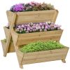Raised Garden Bed Wood, Freestanding Planter Stand with 5 Planting Boxes and 4 Hooks, Good for Herbs, Flowers
